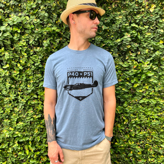 Man wearing P41 P50 Mustang or Warhawk t-shirt