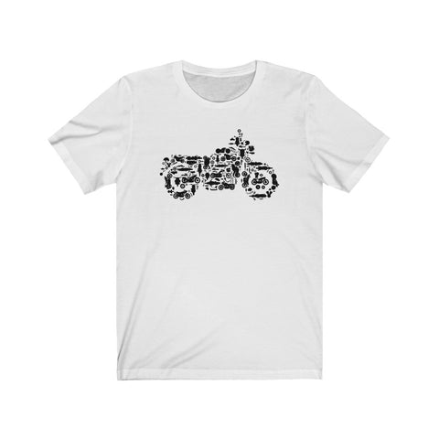 Motorcycle Collage of Bikes, Choppers, Dirt Bikes and Parts - Unisex Jersey Short Sleeve Tee