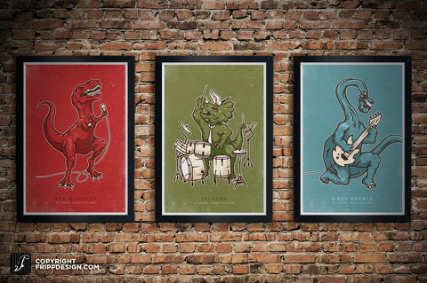 Brontosaurus "B-Boy Bronto" Guitarist. Dinosaur "D-Stones Jurassic Rock Band" Poster