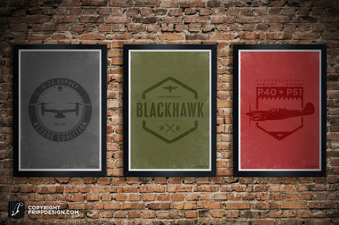 U-60 Blackhawk Tactical Transport Helicopter Crest Design Aviation Illustration Poster: 13" x 19"