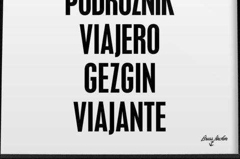Traveler Poster Black on White Different Languages. Digital Download