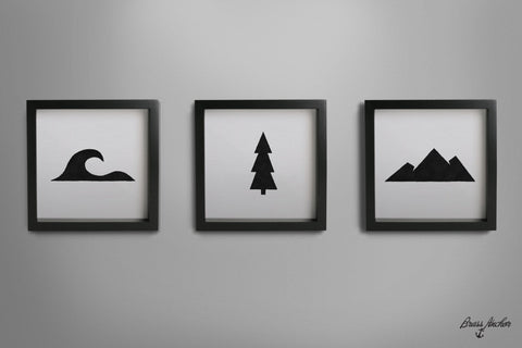 Outdoor Wilderness Shape Prints (3) of Wave, Tree, Mountains. Digital Download